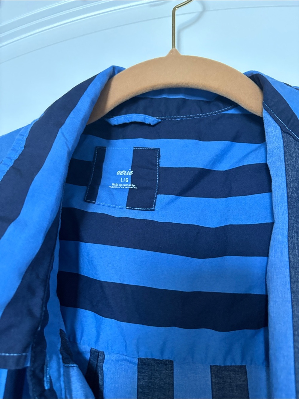 Aerie Good Day Blue Stripe Oversized Boxy Button Down Shirt Size Large - Picture 3 of 4